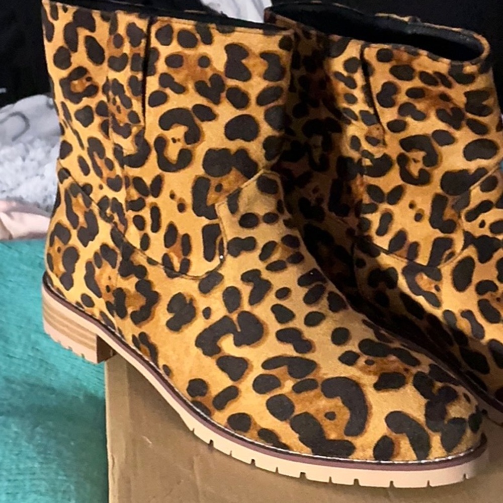Leopard Print Brown and Black Ankle Boots